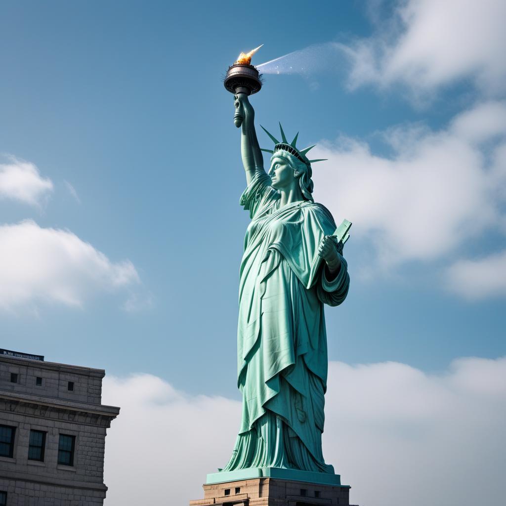  Statue of Liberty headbanging, throwing out signs that say 'Gen X' hyperrealistic, full body, detailed clothing, highly detailed, cinematic lighting, stunningly beautiful, intricate, sharp focus, f/1. 8, 85mm, (centered image composition), (professionally color graded), ((bright soft diffused light)), volumetric fog, trending on instagram, trending on tumblr, HDR 4K, 8K