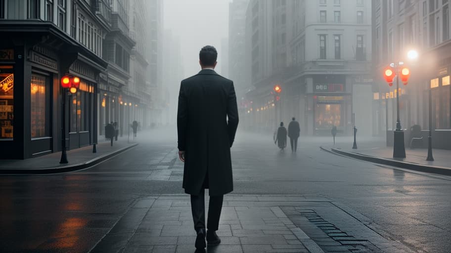  A man is sitting on a chair with his back facing the road, looking into the mirror in front of him. There's another world in the mirror. People are walking down the street beside him, not paying any attention to him. View from first person, a man with his back, people walking beside him. hyperrealistic, full body, detailed clothing, highly detailed, cinematic lighting, stunningly beautiful, intricate, sharp focus, f/1. 8, 85mm, (centered image composition), (professionally color graded), ((bright soft diffused light)), volumetric fog, trending on instagram, trending on tumblr, HDR 4K, 8K