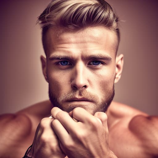 portrait+ style Russian queer fitness model blonde hunk dilf dude face