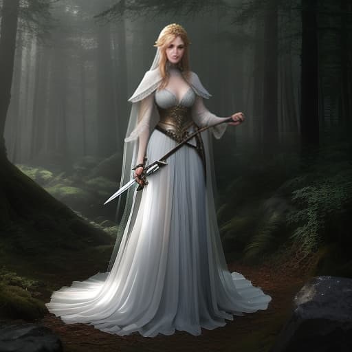  Photo, Elf with a sword, in the forest, full length. hyperrealistic, full body, detailed clothing, highly detailed, cinematic lighting, stunningly beautiful, intricate, sharp focus, f/1. 8, 85mm, (centered image composition), (professionally color graded), ((bright soft diffused light)), volumetric fog, trending on instagram, trending on tumblr, HDR 4K, 8K