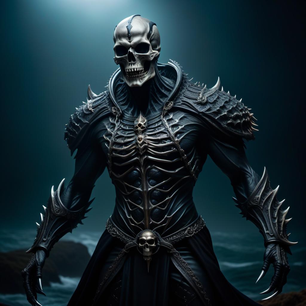  macabre style monster, huge, marine, sea . dark, gothic, grim, haunting, highly detailed hyperrealistic, full body, detailed clothing, highly detailed, cinematic lighting, stunningly beautiful, intricate, sharp focus, f/1. 8, 85mm, (centered image composition), (professionally color graded), ((bright soft diffused light)), volumetric fog, trending on instagram, trending on tumblr, HDR 4K, 8K