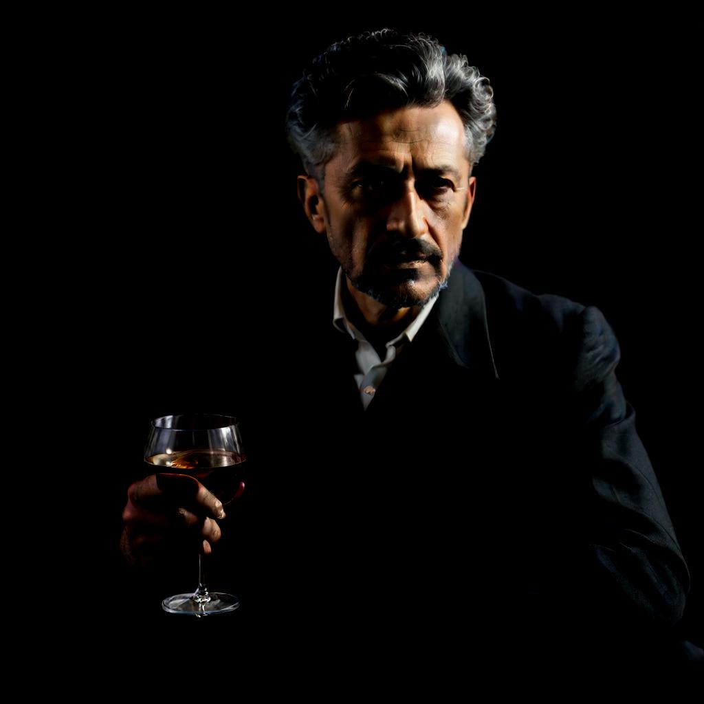  Portrait of the leading political role playing game world crisis 1942, a man who is like the secret government of the world, Leon Trotsky with a glass of wine hyperrealistic, full body, detailed clothing, highly detailed, cinematic lighting, stunningly beautiful, intricate, sharp focus, f/1. 8, 85mm, (centered image composition), (professionally color graded), ((bright soft diffused light)), volumetric fog, trending on instagram, trending on tumblr, HDR 4K, 8K