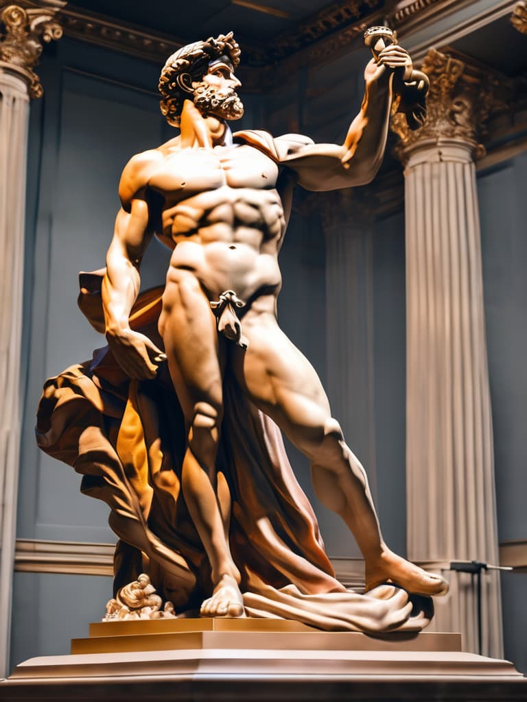  David by Michelangelo hyperrealistic, full body, detailed clothing, highly detailed, cinematic lighting, stunningly beautiful, intricate, sharp focus, f/1. 8, 85mm, (centered image composition), (professionally color graded), ((bright soft diffused light)), volumetric fog, trending on instagram, trending on tumblr, HDR 4K, 8K