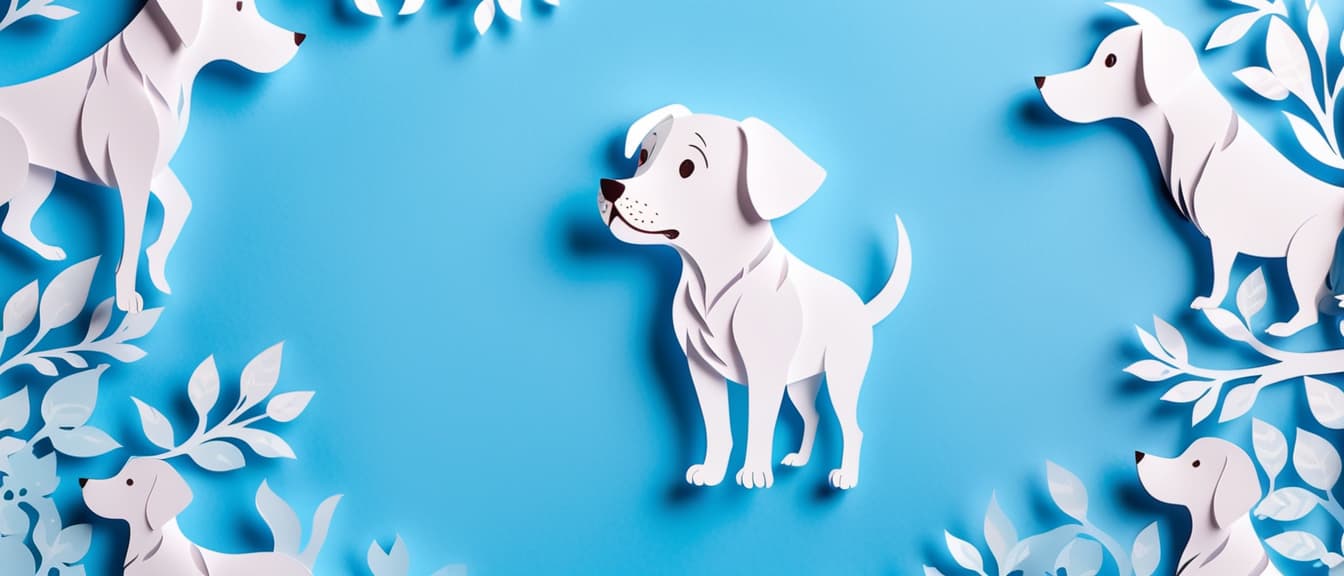  A cute Dog on blue background, paper cut art.