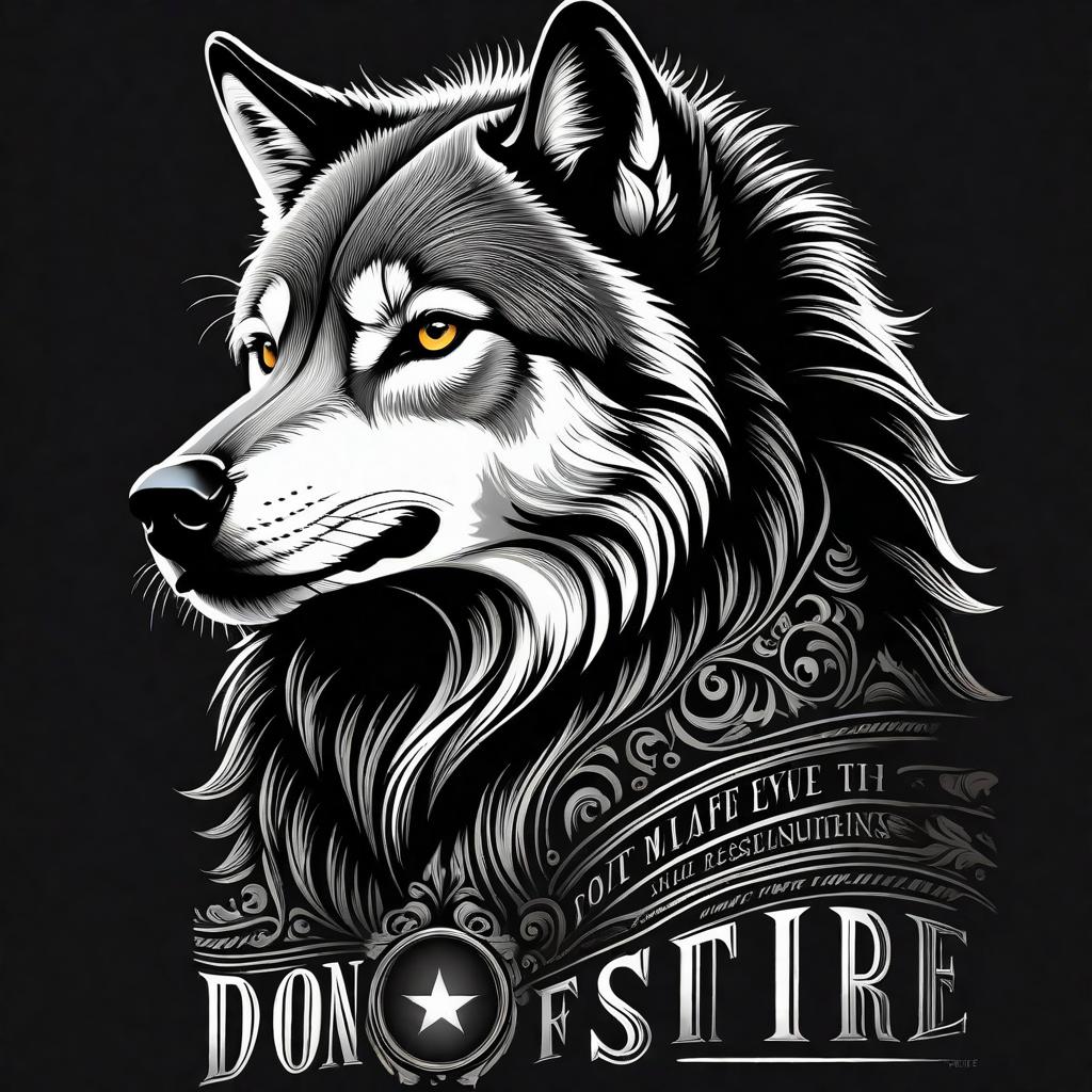  A captivating black and white line art illustration features a wolf in a fierce profile, with one piercing eye gazing intensely from the darkness. The wolf's mane seamlessly blends into the solid black background, creating a sense of mystery and enigma. In contrast, the other half of the design boldly displays striking text in a modern font, proclaiming "DON'T MISTAKE SILENCE FOR WEAKNESS." This bold and elegant t shirt design print conveys a powerful message of inner strength, resilience, and the idea that true power can be found in quiet determination.