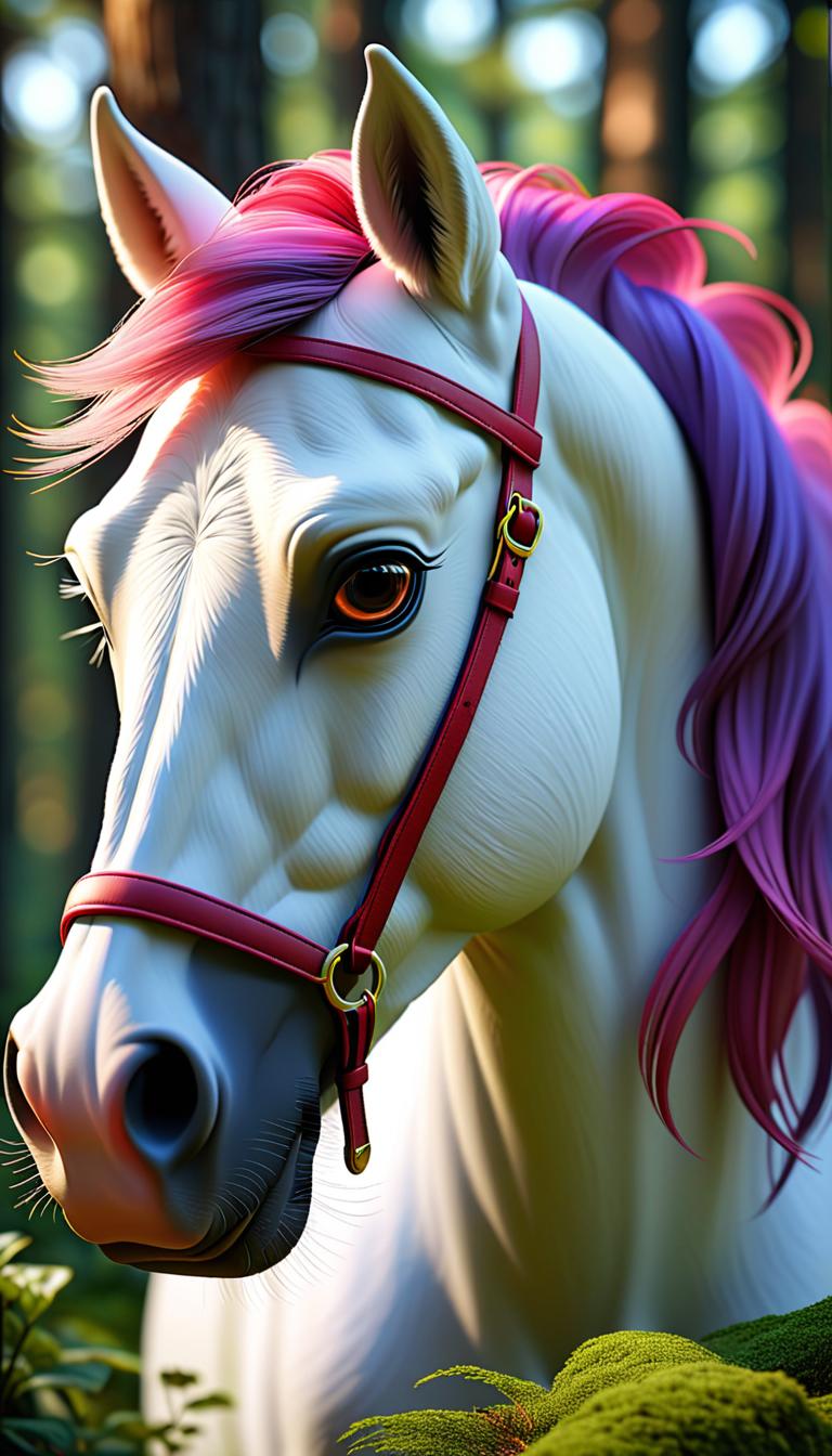  Professional 3D model of An incredibly beautiful mare unicorn is in the forest. . Rendered with Octane, the model is highly detailed,dramatic lighting. hyperrealistic, full body, detailed clothing, highly detailed, cinematic lighting, stunningly beautiful, intricate, sharp focus, f/1. 8, 85mm, (centered image composition), (professionally color graded), ((bright soft diffused light)), volumetric fog, trending on instagram, trending on tumblr, HDR 4K, 8K