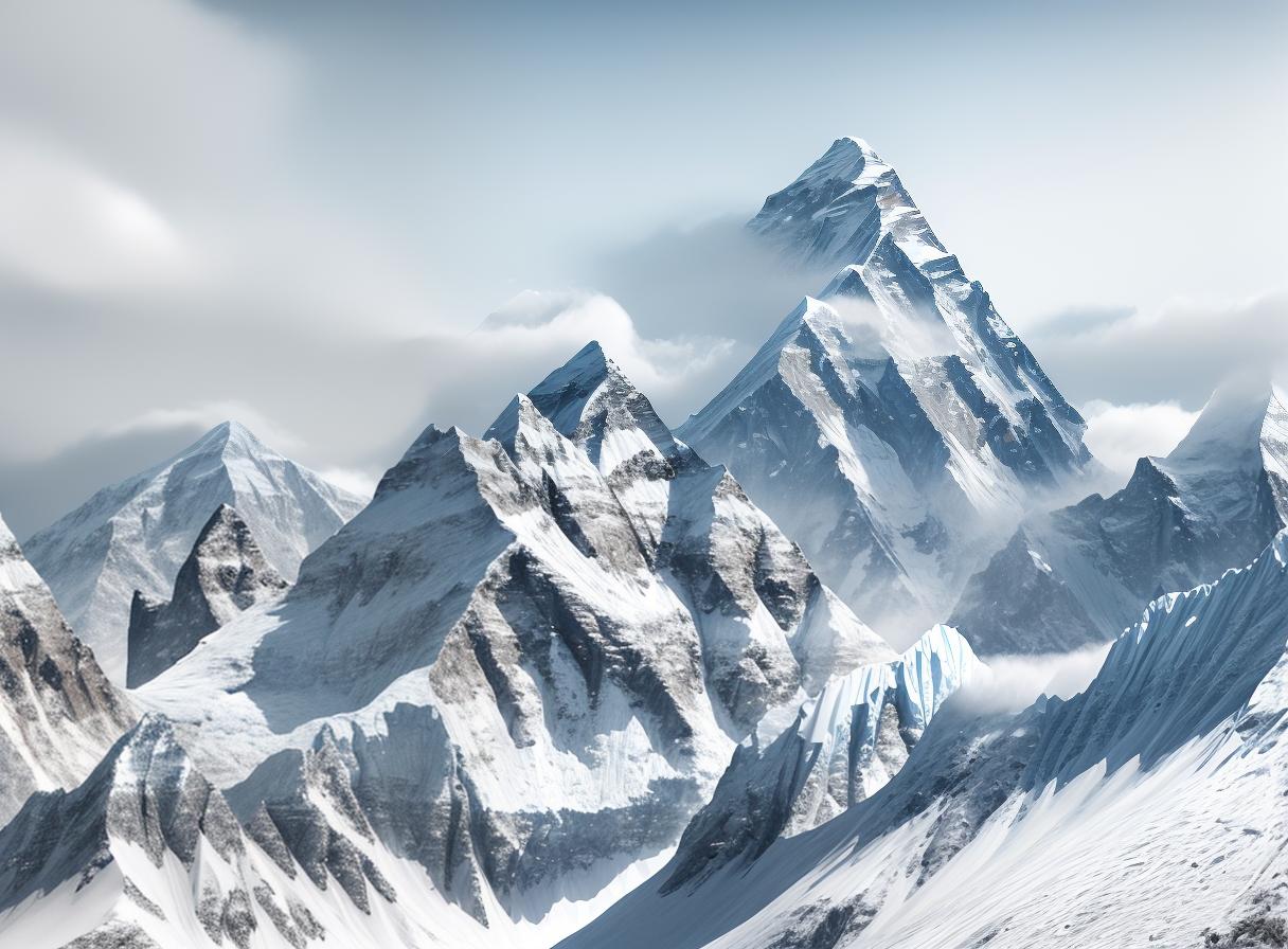  Subject: Mount Everest Description: Tall mountain with snow, ice, and glaciers in the Himalayas Type of Image: Photograph Outfit: Proper mountain climbing attire (thick jacket, wool hat, gloves) Art Style: Realistic Art Inspiration: Mountain landscapes Camera: Canon EOS R Shot: Close up portrait Render: HDR, Octane Render Resolution: 4K, High Definition Detail: Highly detailed landscape Lighting: Natural light, evening glow Color Palette: Snowy white, cool blue, grey sky