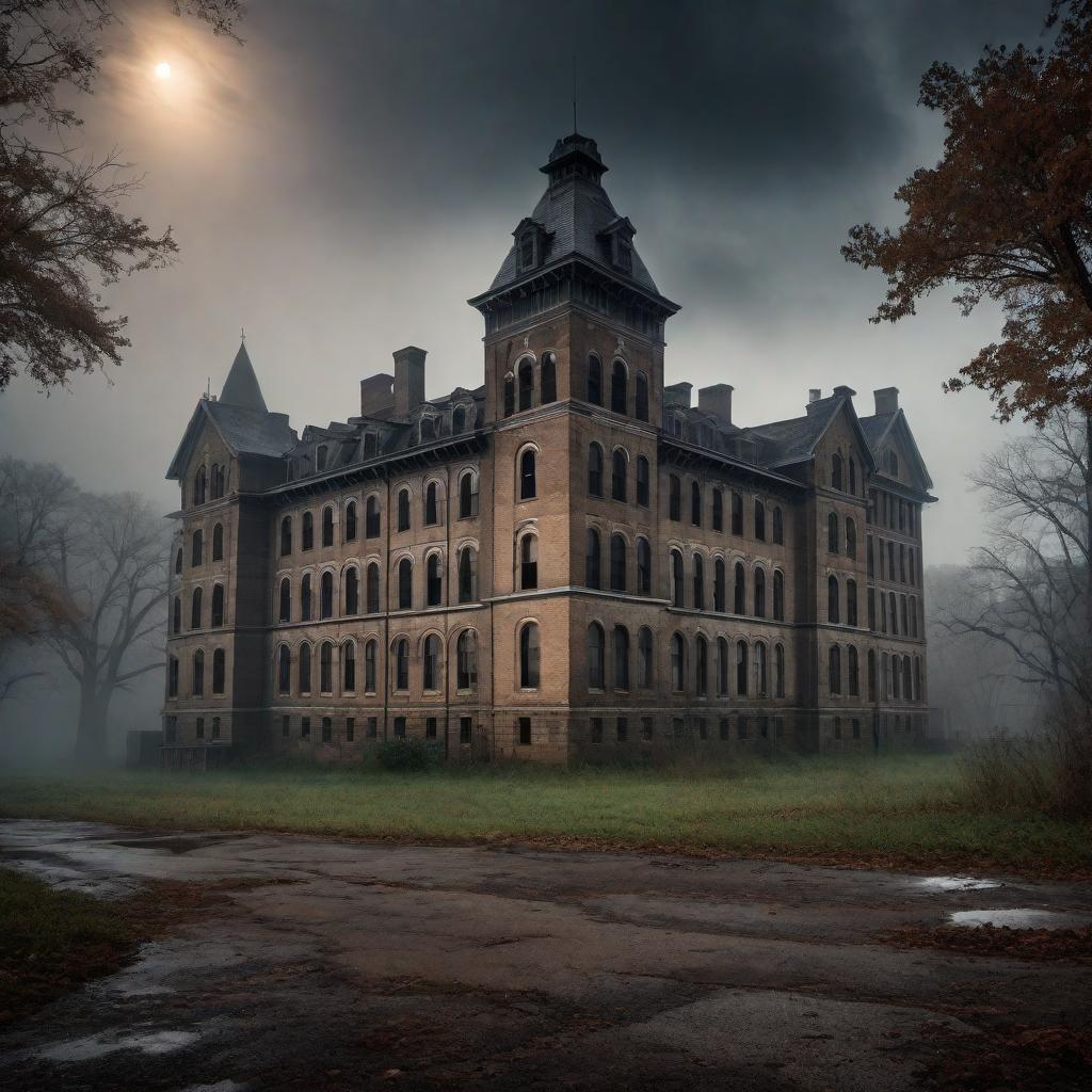  A haunting visualization with: 1) Trans-Allegheny Lunatic Asylum in Weston, featuring an eerie, ghostly presence, with dim lighting and a spooky, abandoned atmosphere. 2) Moundsville Penitentiary in Moundsville, showing dark, haunted cell blocks with a creepy ambiance. 3) Harpers Ferry with a misty, ghostly Civil War-era setting, depicting haunted streets and historic buildings. All scenes should have a dark, eerie, and mysterious atmosphere, capturing the haunted reputation of these places in West Virginia. hyperrealistic, full body, detailed clothing, highly detailed, cinematic lighting, stunningly beautiful, intricate, sharp focus, f/1. 8, 85mm, (centered image composition), (professionally color graded), ((bright soft diffused light)), volumetric fog, trending on instagram, trending on tumblr, HDR 4K, 8K