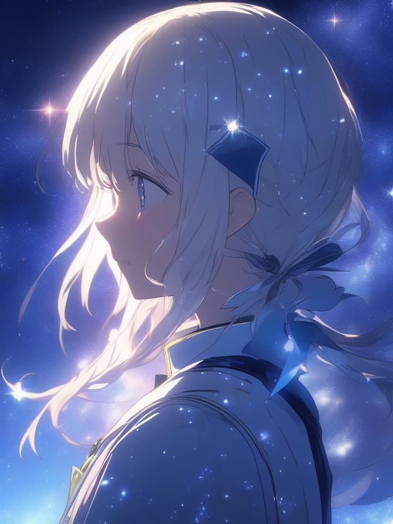  ((background,space background,starry sky,galaxy,beautiful,many stars)),beautiful ,long hair,white hair,((looking back,composition seen from behind)),fantastical,beautiful,(station attendant,,ta,stylish,station attendant uniform,Galaxy Express,),contrast,beautiful,fantastic starry sky、ultra detailed,best shadow,cute and beautiful face,(masterpiece:1.2),(best quality:1.2),detailed background,high contrast,(best illumination,an extremely delicate and beautiful),((cinematic light)),hyper detail,dramatic light,intricate details,8k,anime,very aesthetic、ダイナミックな背景、, masterpiece, best quality,8k,ultra detailed,high resolution,an extremely delicate and beautiful,hyper detail