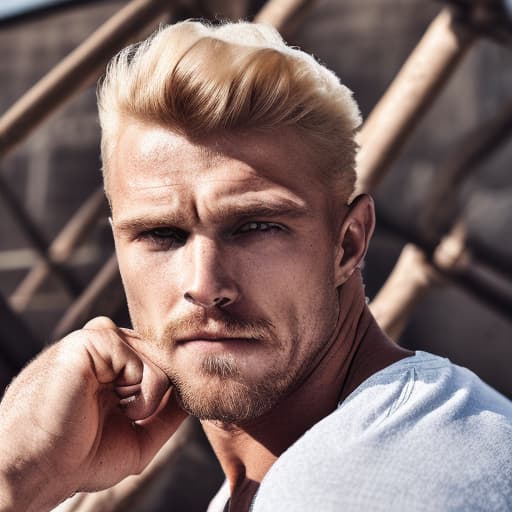 portrait+ style Russian queer IFBB blonde hunk dilf dude face