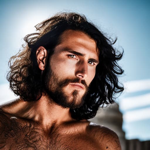 portrait+ style UK gladiators queer brunette hunk dude face