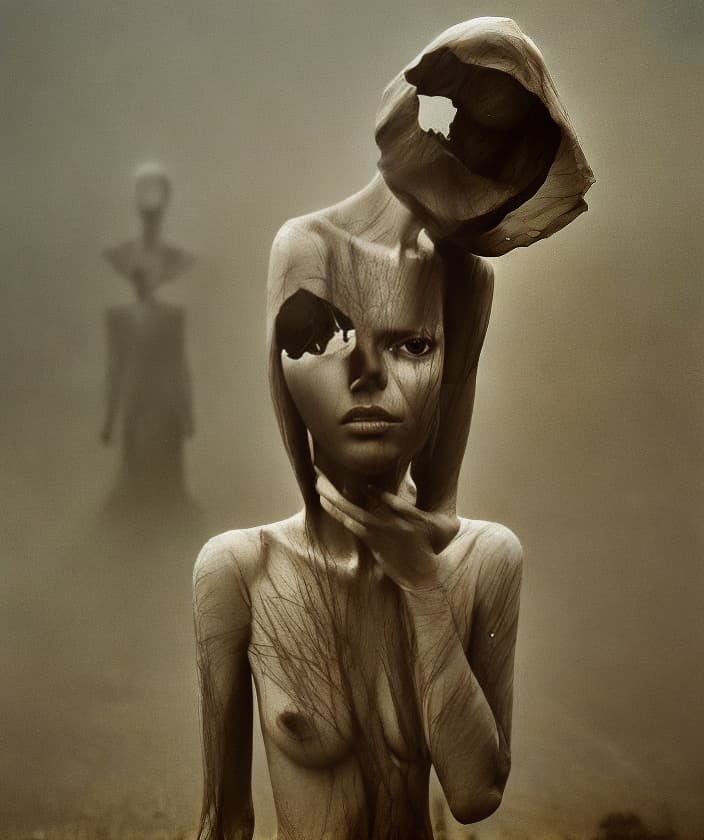 portrait+ style mannequins Beksiński pain fear guillotine chessboard death time cry rain