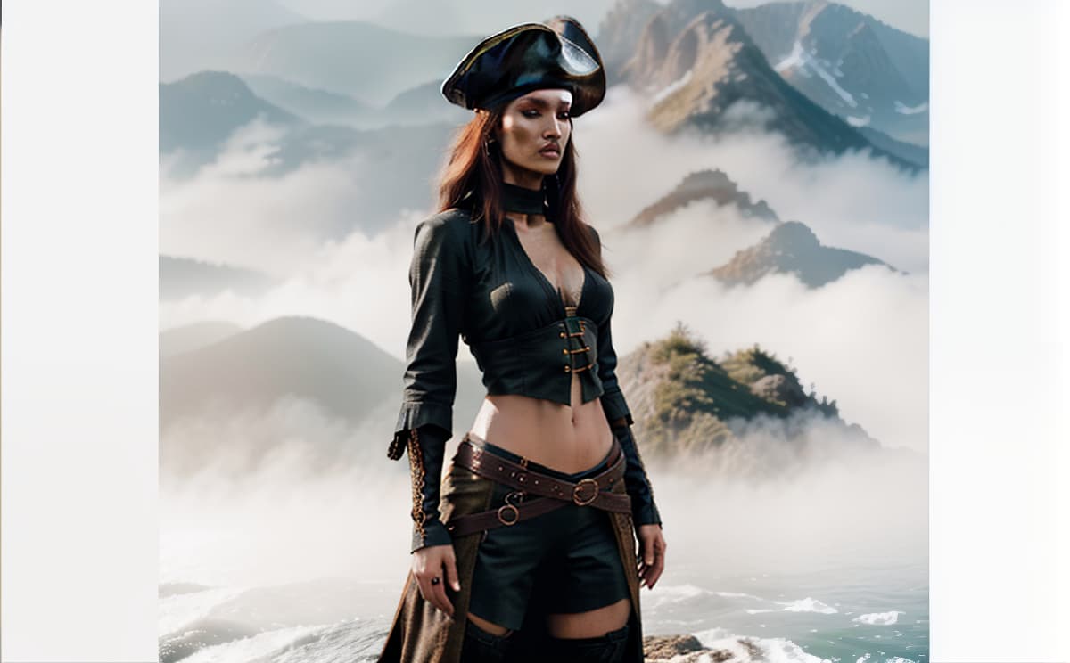  pirate hyperrealistic, full body, detailed clothing, highly detailed, cinematic lighting, stunningly beautiful, intricate, sharp focus, f/1. 8, 85mm, (centered image composition), (professionally color graded), ((bright soft diffused light)), volumetric fog, trending on instagram, trending on tumblr, HDR 4K, 8K