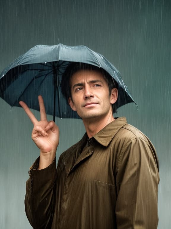  a man standing standing in rain
