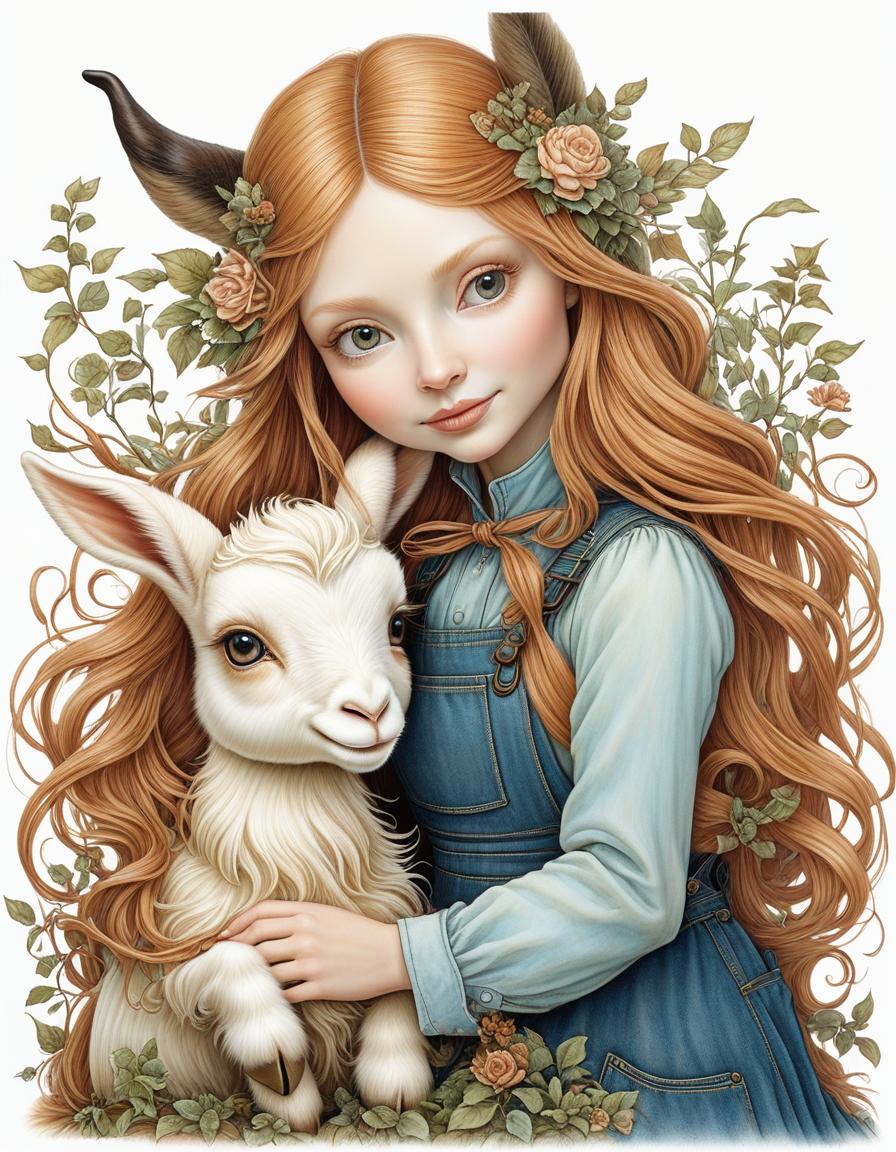  (Wendy Froud), ((coloring style)), sticker, black lines on a white background, { Fairytale girl in Tilda Doll style with long hair, denim overalls, sitting next to and hugging a cute baby goat)) }, drawing with black marker on a white background , mysticism, fairy tale, fantasy, good detail, good drawing, cartoon style, clear contours, attractiveness, Graciela Rodo Boulanger, Naoto Hattori, Bill Pocket, (Wendy Froud) rocking horse hyperrealistic, full body, detailed clothing, highly detailed, cinematic lighting, stunningly beautiful, intricate, sharp focus, f/1. 8, 85mm, (centered image composition), (professionally color graded), ((bright soft diffused light)), volumetric fog, trending on instagram, trending on tumblr, HDR 4K, 8K