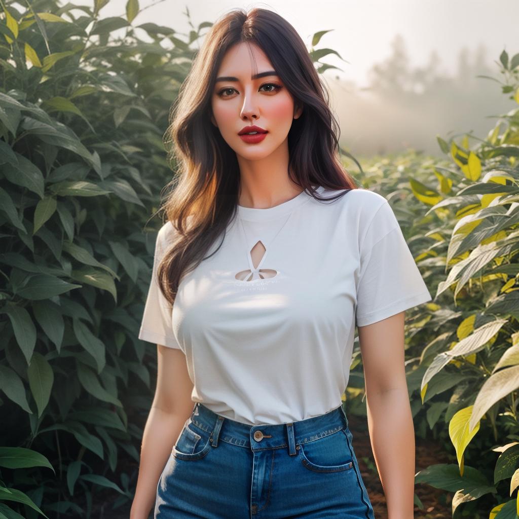  a beautiful American girl in farm, jeans and tshirt hyperrealistic, full body, detailed clothing, highly detailed, cinematic lighting, stunningly beautiful, intricate, sharp focus, f/1. 8, 85mm, (centered image composition), (professionally color graded), ((bright soft diffused light)), volumetric fog, trending on instagram, trending on tumblr, HDR 4K, 8K