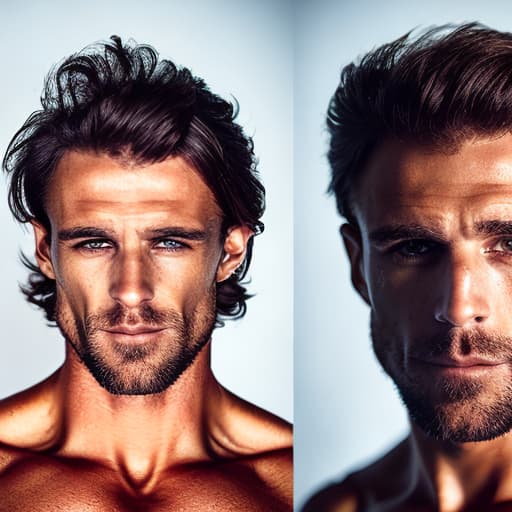 portrait+ style British queer fitness model brunette hunk dilf dude face