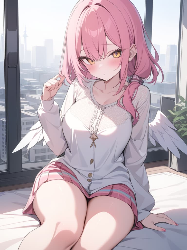  Pink hair, pop, angel, subculture, mafia, masterpiece, best quality,8k,ultra detailed,high resolution,an extremely delicate and beautiful,hyper detail