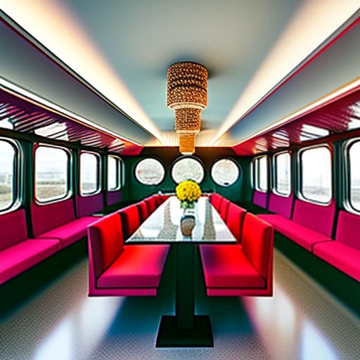 dvarchmodern Interior design of a Soviet style train carriage cafe., geometric , structural , aesthetic , by Julius Shulman, Andreas Gursky, Iwan Baan, Berenice Abbott, Hiroshi Sugimoto hyperrealistic, full body, detailed clothing, highly detailed, cinematic lighting, stunningly beautiful, intricate, sharp focus, f/1. 8, 85mm, (centered image composition), (professionally color graded), ((bright soft diffused light)), volumetric fog, trending on instagram, trending on tumblr, HDR 4K, 8K