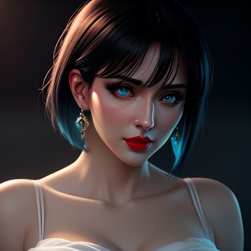  Congratulatory card Anime style girl's face with black short hair and blue eyes, red lips, and white earrings on head., (Extremely Detailed Oil Painting:1.2), glow effects, godrays, Hand drawn, render, 8k, octane render, cinema 4d, blender, dark, atmospheric 4k ultra detailed, cinematic sensual, Sharp focus, humorous illustration, big depth of field, Masterpiece, colors, 3d octane render, 4k, concept art, trending on artstation, hyperrealistic, Vivid colors, extremely detailed CG unity 8k wallpaper, trending on ArtStation, trending on CGSociety, Intricate, High Detail, dramatic hyperrealistic, full body, detailed clothing, highly detailed, cinematic lighting, stunningly beautiful, intricate, sharp focus, f/1. 8, 85mm, (centered image composition), (professionally color graded), ((bright soft diffused light)), volumetric fog, trending on instagram, trending on tumblr, HDR 4K, 8K