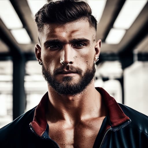 portrait+ style Russian queer fitness model brunette hunk dilf dude face