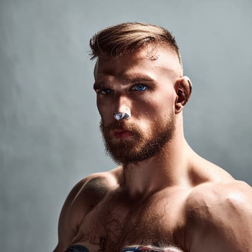 portrait+ style Russian queer MMA artist blonde hunk dilf dude face