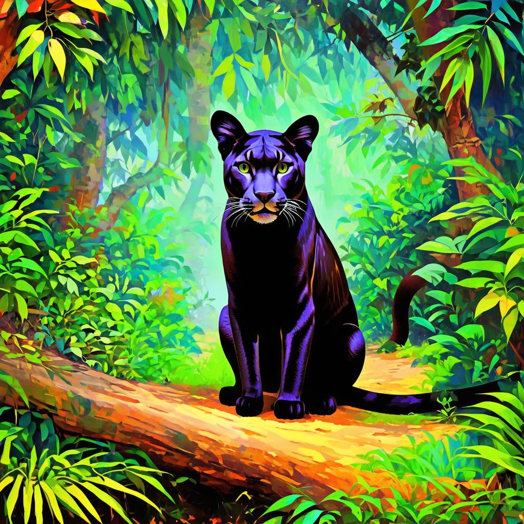  (colorfulsurrealism)++, A black puma in the jungle