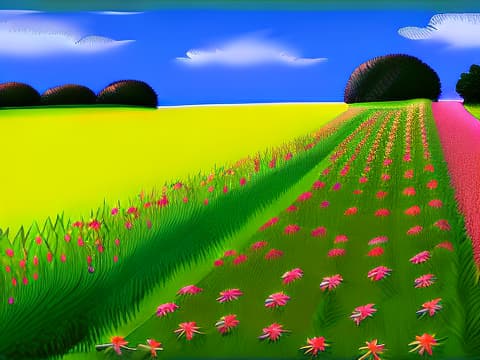  Realistic style of A verdant field of flowers on a spring day