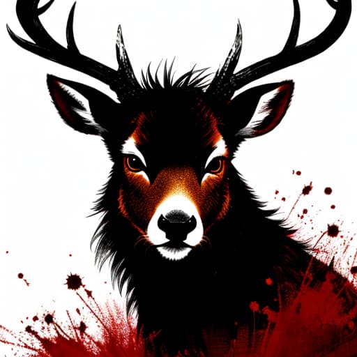  Deer, vicious, scary face, bloody, angry.
