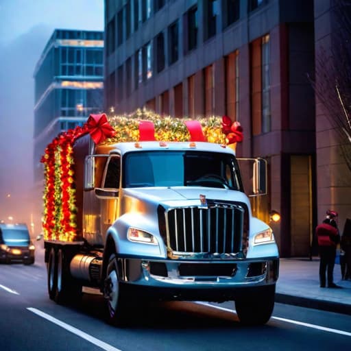  Truck Christmas, truck in a Christmas bow, the most Christmas truck ever hyperrealistic, full body, detailed clothing, highly detailed, cinematic lighting, stunningly beautiful, intricate, sharp focus, f/1. 8, 85mm, (centered image composition), (professionally color graded), ((bright soft diffused light)), volumetric fog, trending on instagram, trending on tumblr, HDR 4K, 8K