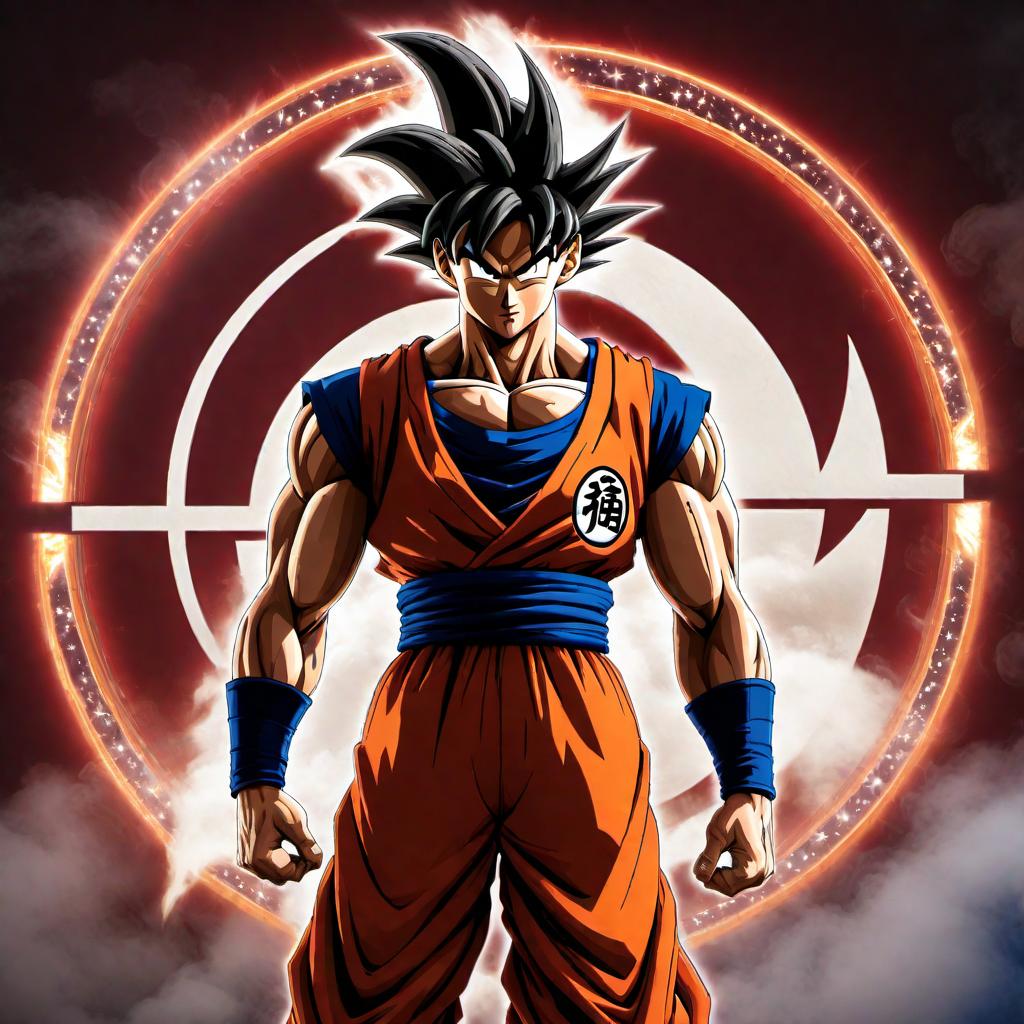  Create an NBA-style logo featuring Goku from Dragon Ball Z. Goku should be in a dynamic pose that closely resembles the classic NBA logo pose. The logo should incorporate the iconic NBA colors (red, white, and blue) and style, blending both the NBA and Dragon Ball Z themes seamlessly. hyperrealistic, full body, detailed clothing, highly detailed, cinematic lighting, stunningly beautiful, intricate, sharp focus, f/1. 8, 85mm, (centered image composition), (professionally color graded), ((bright soft diffused light)), volumetric fog, trending on instagram, trending on tumblr, HDR 4K, 8K