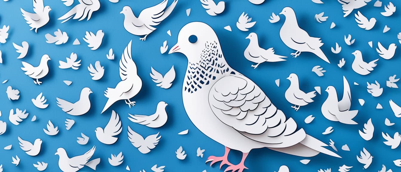  best quality, HD, A cute Pigeon on blue background, paper cut art.