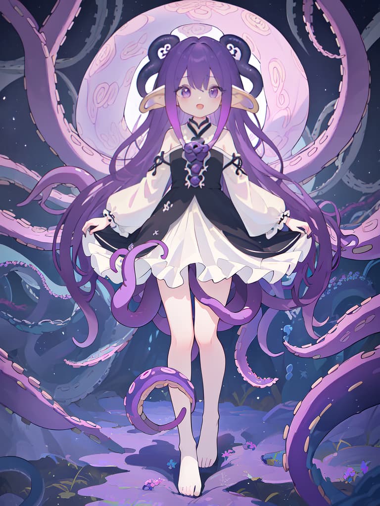  ((full body)),Open mouth,(best quality:1.4、masterpiece:1.4)、((limbs entangled in tentacles))、half eyes、purple hair、ジト目, masterpiece, best quality,8k,ultra detailed,high resolution,an extremely delicate and beautiful,hyper detail