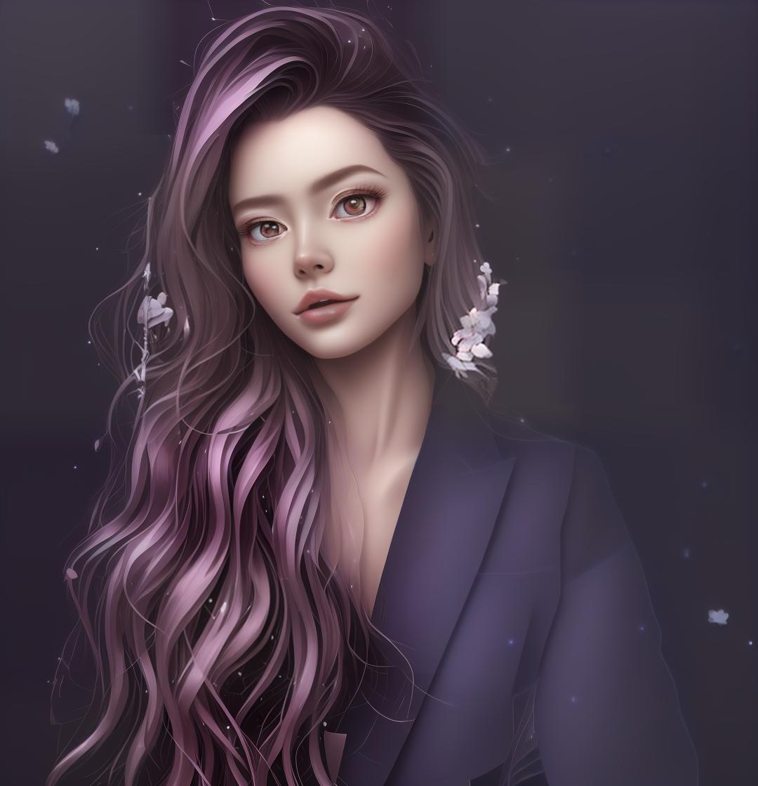 mdjrny-v4 style Create a charming anime depiction of a Japanese with the clic anime art style. She has big, expressive, sparkling blue eyes and long, flowing black hair with a hint of purple sheen. Her hair is adorned with a delicate cherry blossom hairpin. She is wearing a colorful, traditional kimono with intricate floral patterns in shades of pink and purple, tied with an ornate obi. The scene is set against a backdrop of vint cherry blossoms in full bloom, with petals gently falling around her. The soft sunlight filters through the nches, casting a gentle and warm glow on her porcelain skin. She stands in a pose, one hand delicately holding a paper fan, and her features reflect a sense of innocence and curiosity. The background in