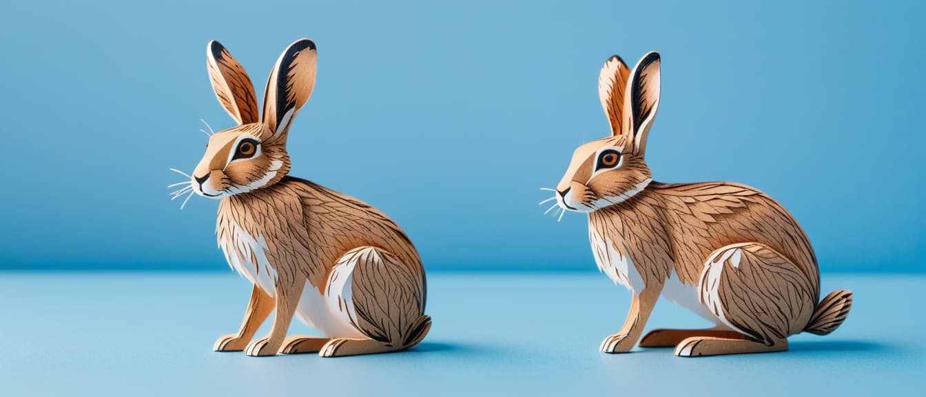  Macro Photography, A cute Hare on blue background, paper cut art., close up, macro 100mm, macro photography