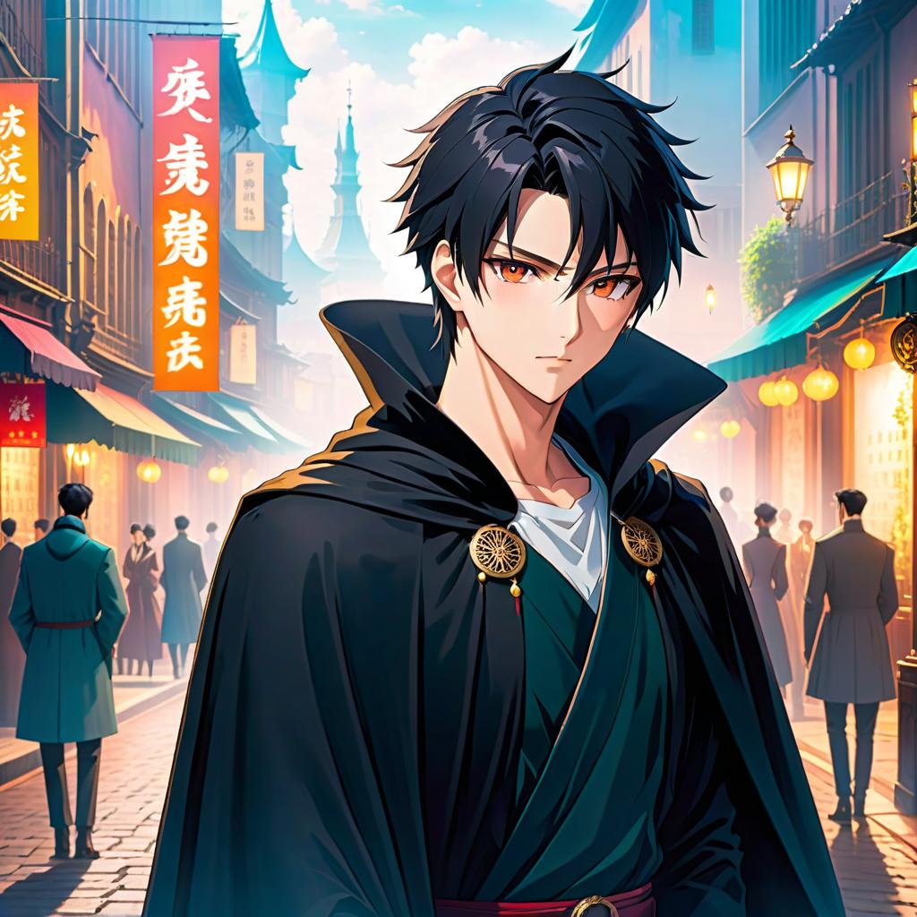  anime artwork A tall man in a black cape. His hair ((combed back)), like an Italian. Black hair. Scar under the left eye. White t shirt. . anime style, key visual, vibrant, studio anime, highly detailed hyperrealistic, full body, detailed clothing, highly detailed, cinematic lighting, stunningly beautiful, intricate, sharp focus, f/1. 8, 85mm, (centered image composition), (professionally color graded), ((bright soft diffused light)), volumetric fog, trending on instagram, trending on tumblr, HDR 4K, 8K