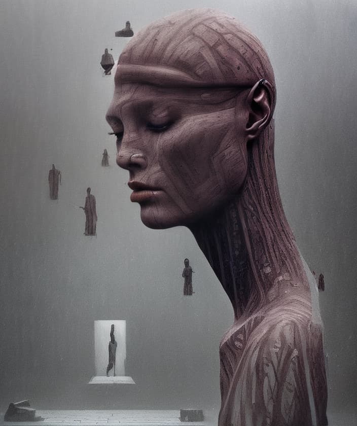 portrait+ style mannequins Beksiński pain fear guillotine chessboard death time cry rain