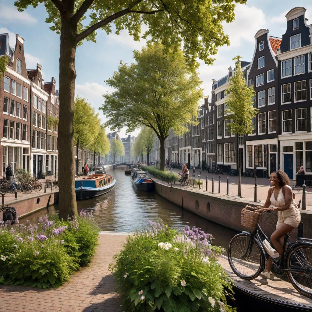  A sketch of a few mixed-race children playing joyfully in central Amsterdam. Include elements such as canal houses, a canal with boats, bicycles, and trees. The children should be diverse in appearance and wearing casual clothing. Atmosphere should be lively and cheerful. hyperrealistic, full body, detailed clothing, highly detailed, cinematic lighting, stunningly beautiful, intricate, sharp focus, f/1. 8, 85mm, (centered image composition), (professionally color graded), ((bright soft diffused light)), volumetric fog, trending on instagram, trending on tumblr, HDR 4K, 8K