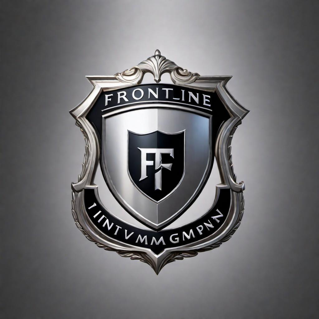  A logo for a company called Frontline Investment and Management Company, a security company. The logo should include the company name and security-related symbols like a shield and padlock. The style should be modern and professional, with a color scheme of silver and black to emphasize security and sophistication. hyperrealistic, full body, detailed clothing, highly detailed, cinematic lighting, stunningly beautiful, intricate, sharp focus, f/1. 8, 85mm, (centered image composition), (professionally color graded), ((bright soft diffused light)), volumetric fog, trending on instagram, trending on tumblr, HDR 4K, 8K