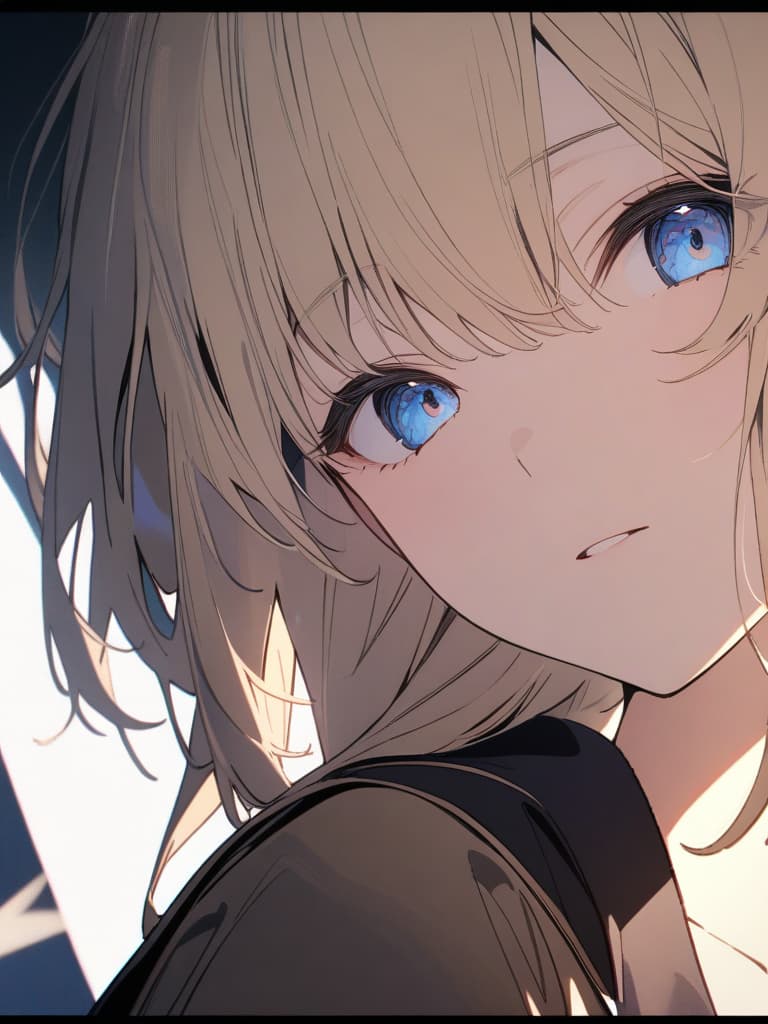  ((eyes,girl's eyes,one eye,close up of eyes,beautiful highlights,blue eyes,contrast)),bangs,blonde hair,work centered on eyes、ultra detailed,best shadow,cute and beautiful face,(masterpiece:1.2),(best quality:1.2),detailed background,high contrast,(best illumination,an extremely delicate and beautiful),((cinematic light)),hyper detail,dramatic light,intricate details,8k,anime,very aesthetic、Close up of eyes、虹彩, masterpiece, best quality,8k,ultra detailed,high resolution,an extremely delicate and beautiful,hyper detail