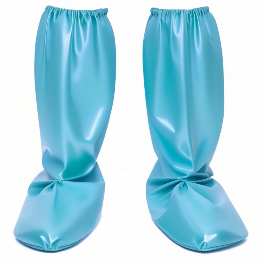  On feet worn, trousers filled, in smooth without pleats, high surgical bahilis as boots, with upper elastic cuffs, made of glossy latex, the lower part, (from sole to ankle:1.2), (dark green:1.3), the upper part, (from ankle to knee:1.2), (dark blue:1.3) hyperrealistic, full body, detailed clothing, highly detailed, cinematic lighting, stunningly beautiful, intricate, sharp focus, f/1. 8, 85mm, (centered image composition), (professionally color graded), ((bright soft diffused light)), volumetric fog, trending on instagram, trending on tumblr, HDR 4K, 8K