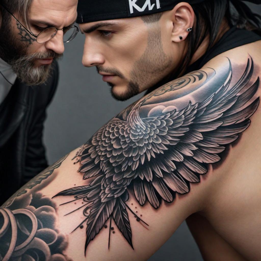  Create a tattoo design incorporating the words 'Michael', 'Punk', 'Air Force', 'Vegan', and 'Scorpio' in a unique and creative way. hyperrealistic, full body, detailed clothing, highly detailed, cinematic lighting, stunningly beautiful, intricate, sharp focus, f/1. 8, 85mm, (centered image composition), (professionally color graded), ((bright soft diffused light)), volumetric fog, trending on instagram, trending on tumblr, HDR 4K, 8K