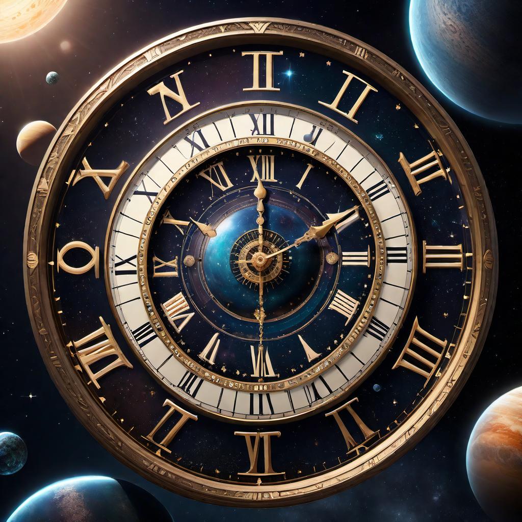  A cosmic scene with stars, planets, a time dial, and question marks. The background is a vast, dark space filled with twinkling stars of various sizes. In the foreground, there are several colorful, detailed planets, including gas giants and rocky worlds, some with rings or moons orbiting them. Among these celestial bodies is a large, antique time dial, similar to a clock, with ornate hands and numbers floating in space. The time dial emits a faint, mystical glow, suggesting its importance and otherworldly nature. Surrounding the scene are question marks. Include the sentence: 'Everyone alive has been blessed with choices and time. What will you do with yours?' prominently displayed in the image. hyperrealistic, full body, detailed clothing, highly detailed, cinematic lighting, stunningly beautiful, intricate, sharp focus, f/1. 8, 85mm, (centered image composition), (professionally color graded), ((bright soft diffused light)), volumetric fog, trending on instagram, trending on tumblr, HDR 4K, 8K