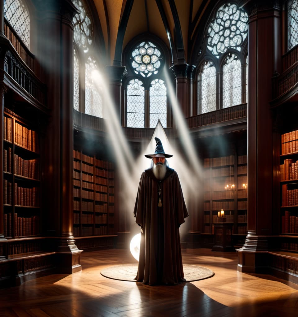  High quality image, high detail, on the round floor of the old library, the body of a wizard lies, and a ghost stands nearby., hkmagic hyperrealistic, full body, detailed clothing, highly detailed, cinematic lighting, stunningly beautiful, intricate, sharp focus, f/1. 8, 85mm, (centered image composition), (professionally color graded), ((bright soft diffused light)), volumetric fog, trending on instagram, trending on tumblr, HDR 4K, 8K