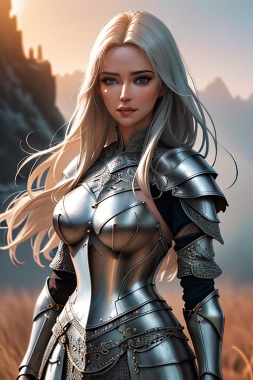  Portrait of a girl, the most beautiful in the world, (medieval armor), metal reflections, upper body, outdoors, intense sunlight, far away castle, professional photograph of a stunning woman detailed, sharp focus, dramatic, award winning, cinematic lighting, volumetrics dtx, (film grain, blurry background, blurry foreground, bokeh, depth of field, sunset, interaction, Perfectchainmail), (masterpiece), (extremely intricate:1.3), (ultra realistic) hyperrealistic, full body, detailed clothing, highly detailed, cinematic lighting, stunningly beautiful, intricate, sharp focus, f/1. 8, 85mm, (centered image composition), (professionally color graded), ((bright soft diffused light)), volumetric fog, trending on instagram, trending on tumblr, HDR 4K, 8K