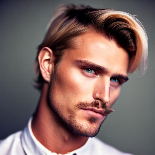 portrait+ style Russian queer supermodel blonde hunk dilf dude face