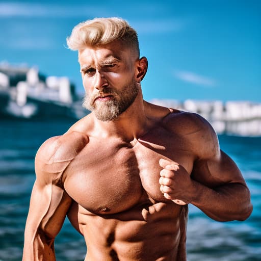 portrait+ style Russian queer fitness model blonde hunk dilf dude face