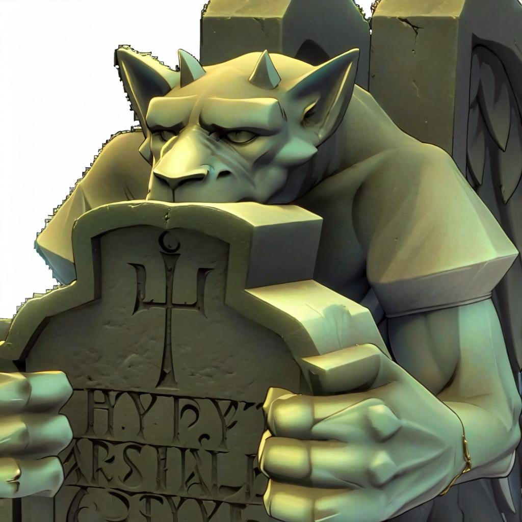  stone statue of gargoyle with grave stone, art, concept art, marvel comics hyperrealistic, full body, detailed clothing, highly detailed, cinematic lighting, stunningly beautiful, intricate, sharp focus, f/1. 8, 85mm, (centered image composition), (professionally color graded), ((bright soft diffused light)), volumetric fog, trending on instagram, trending on tumblr, HDR 4K, 8K