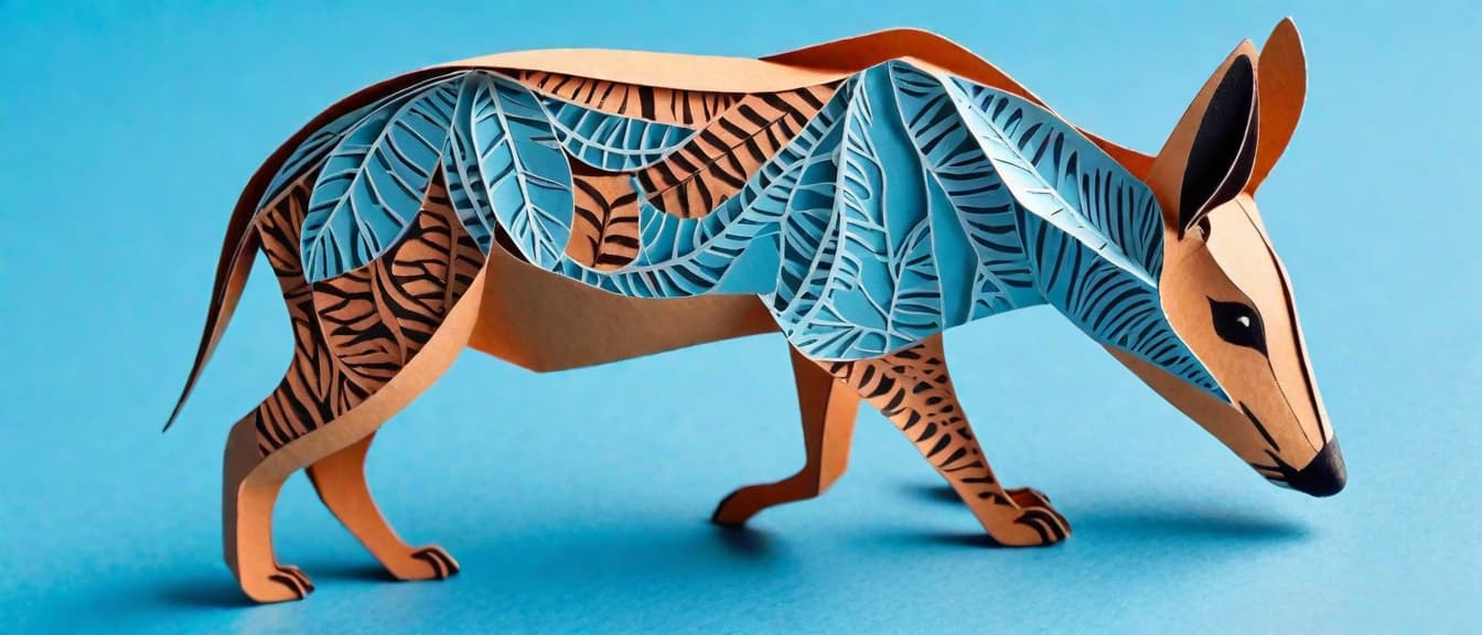  Macro Photography, A cute Aardvark on blue background, paper cut art., close up, macro 100mm, macro photography