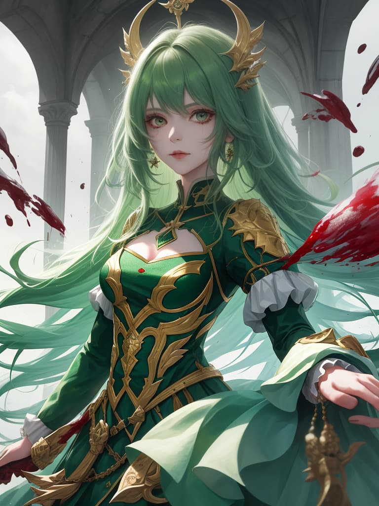  1girl,blood form,blood focus,green hair,, masterpiece, best quality,8k,ultra detailed,high resolution,an extremely delicate and beautiful,hyper detail